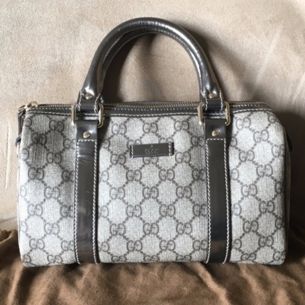 Authenticated Gucci Gray and Black Monogram Bag with dust bag